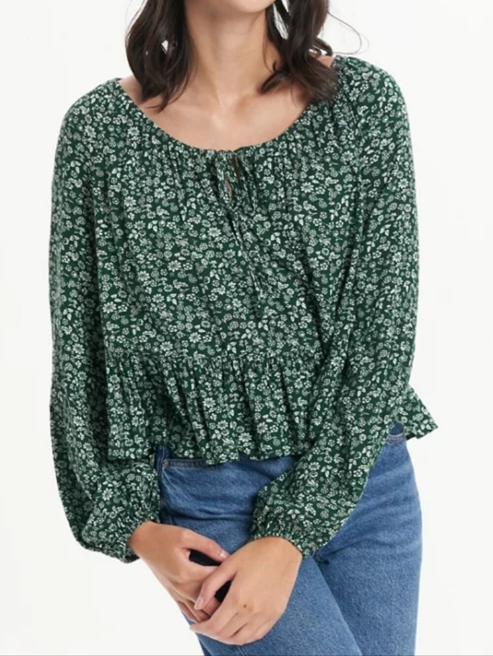 American Eagle Outfitters Long Sleeve Green Floral Top Women's Size Xsmall